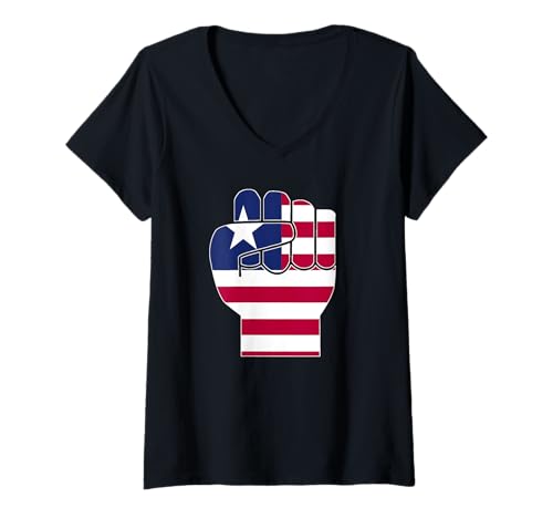 Damen Liberia Flagge erhöhte Faust Liberian Pride Bekleidung T-Shirt mit V-Ausschnitt Damen Liberia Flagge erhöhte Faust Liberian Pride Bekleidung T-Shirt mit V-Ausschnitt von Liberia Flag Designs Proud Liberian Roots