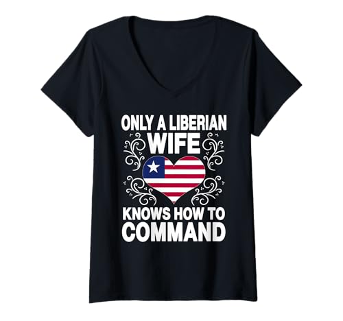 Damen Lustiger liberianischer Ehefrau Spruch Liberia Ehepartner Humor T-Shirt mit V-Ausschnitt von Liberia Flag Designs Proud Liberian Roots