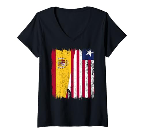 Damen Spanien Liberia Halbflagge Spanisches Liberianisches Trikot T-Shirt mit V-Ausschnitt Damen Spanien Liberia Halbflagge Spanisches Liberianisches Trikot T-Shirt mit V-Ausschnitt von Liberia Flag Designs Proud Liberian Roots