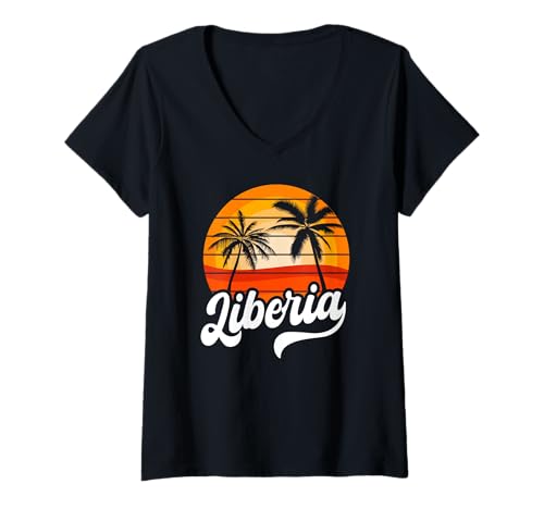 Damen Strandkleidung in Liberia, tropischer Liberianischer Sonnenuntergang, Urlaub in Liberia T-Shirt mit V-Ausschnitt Damen Strandkleidung in Liberia, tropischer Liberianischer Sonnenuntergang, Urlaub in Liberia T-Shirt mit V-Ausschnitt von Liberia Flag Designs Proud Liberian Roots