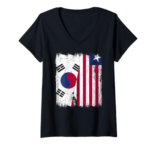 Damen Südkorea Liberia Halbflagge Südkoreanisches Liberianisches Trikot T-Shirt mit V-Ausschnitt von Liberia Flag Designs Proud Liberian Roots