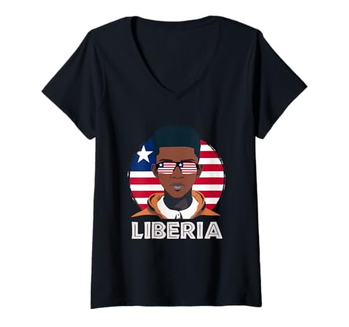 Damen Liberia, liberianische Flagge, Liberia Boy, African Boy, Liberian T-Shirt mit V-Ausschnitt Damen Liberia, liberianische Flagge, Liberia Boy, African Boy, Liberian T-Shirt mit V-Ausschnitt von Liberia Flag Gifts for Liberian Teens & Boys