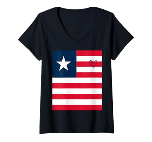Damen Liberia Flagge Liberian Heart Proud Heritage National Day T-Shirt mit V-Ausschnitt Damen Liberia Flagge Liberian Heart Proud Heritage National Day T-Shirt mit V-Ausschnitt von Liberia Flag Liberian Proud National Gifts Idea