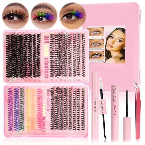 Wimpern Extensions Set, Lashes Cluster für natürlichen Look DIY zu Hause, Lash Extension mit Wimpernkleber dauerhaft, Wimpern Pinzette und Wimpern Remover (30D+40D+50D=600kit) von Libershine