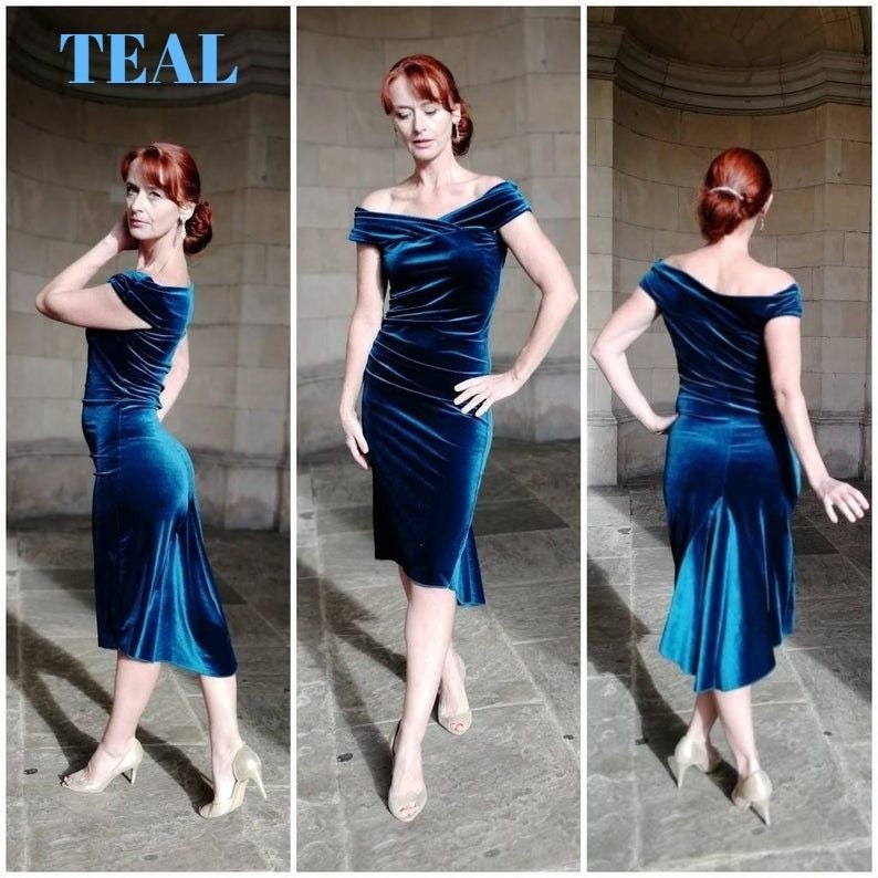 Samtkleid, Tangokleid, Cocktailkleid, Partykleid, Abendkleid, Bardotkleid, Schulterfreies Kleid - Delphine von LibertasAtelier