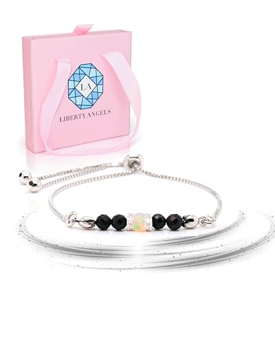 Liberty Angels Schwarzer Turmalin Armband - Naturstein aus 925er Silber & Opal - Perlenarmband für Damen & Herren - Edelsteinarmband Mit Silberzug von Liberty Angels
