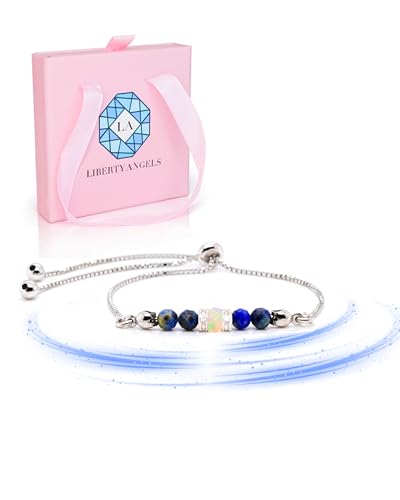 Liberty Angels Lapislazuli Armband - Naturstein Armband aus 925er Silber & Opal - Perlenarmband Damen & Herren Edelsteinarmband - Armband mit Silberzug Liberty Angels Lapislazuli Armband - Naturstein Armband aus 925er Silber & Opal - Perlenarmband Damen & Herren Edelsteinarmband - Armband mit Silberzug von Liberty Angels