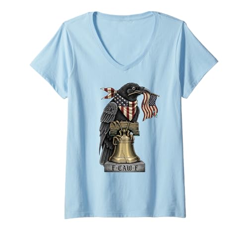 Damen F-CAW-F Black Crow USA Liberty Bell Amerikanische Flagge Patriotisch T-Shirt mit V-Ausschnitt Damen F-CAW-F Black Crow USA Liberty Bell Amerikanische Flagge Patriotisch T-Shirt mit V-Ausschnitt von Liberty Bell F CAW F Raven Patriotic Humor USA