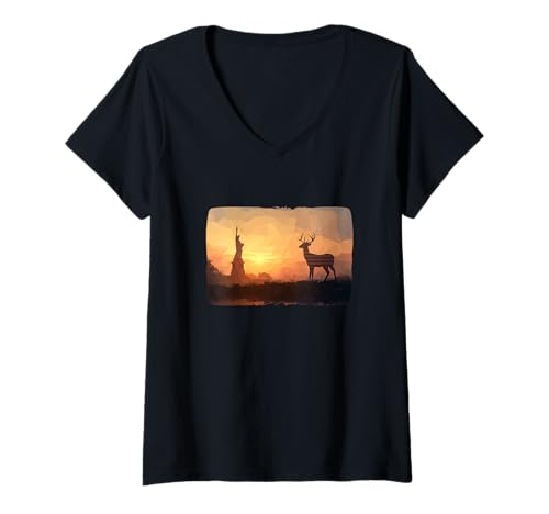 Damen Erstaunliches symbolisches Hirsch- und Freiheitsstatue Kostüm T-Shirt mit V-Ausschnitt Damen Erstaunliches symbolisches Hirsch- und Freiheitsstatue Kostüm T-Shirt mit V-Ausschnitt von Liberty Deer Outfit