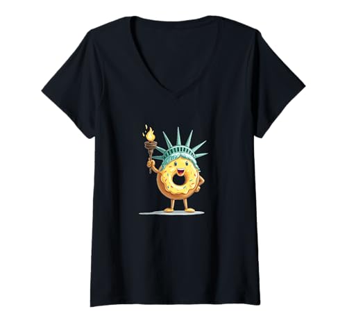 Damen Tolles Donut-Kostüm für Freiheitsstatue-Liebhaber T-Shirt mit V-Ausschnitt Damen Tolles Donut-Kostüm für Freiheitsstatue-Liebhaber T-Shirt mit V-Ausschnitt von Liberty Donut Outfit