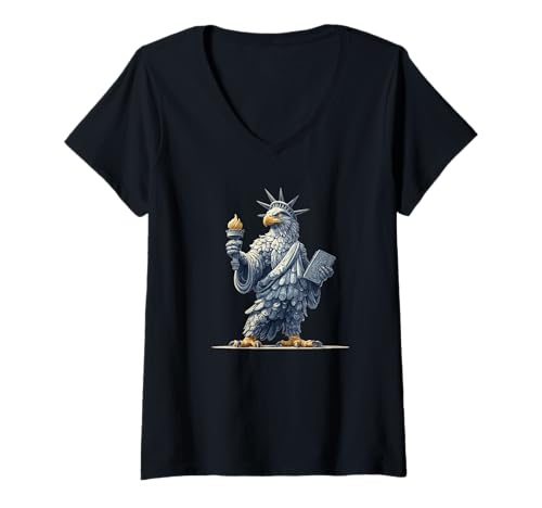 Damen Erstaunliche Freiheitsstatue mit Adler-Kostüm für Jungen und Mädchen T-Shirt mit V-Ausschnitt von Liberty Eagle Outfit