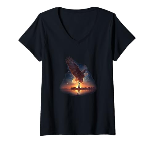 Damen Symbolisches Freiheitsstatue-Kostüm T-Shirt mit V-Ausschnitt von Liberty Eagle Outfit