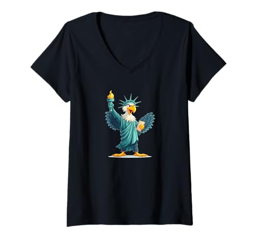 Damen Toller Adler im Freiheitsstatuen-Look T-Shirt mit V-Ausschnitt von Liberty Eagle Outfit