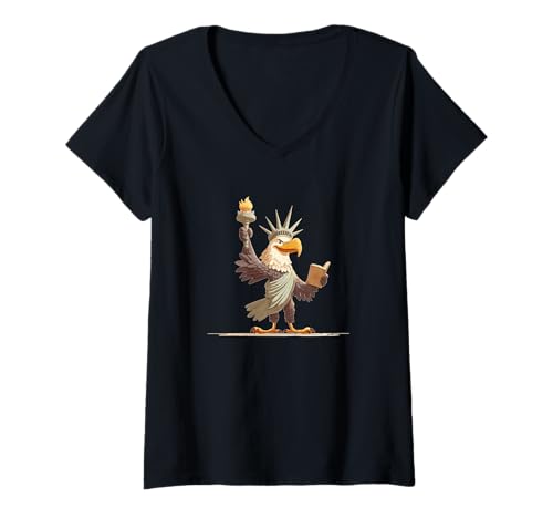 Damen Tolles symbolisches Adler im Freiheitsstatue-Stil Kostüm T-Shirt mit V-Ausschnitt von Liberty Eagle Outfit