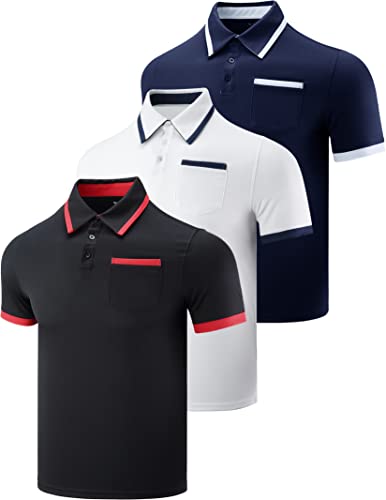 3er-Pack Herren-Golf-Shirt, Performance, Sport, kurzärmelig, feuchtigkeitsableitend, trockene Passform, Golf-Polo-Shirts für Herren, Marineblau/Schwarz/Weiß, 3X-Groß von Liberty Imports