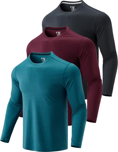 3er Pack: Herren Dry Fit Langarm-T-Shirts, leichtes athletisches Performance-Oberteil mit Daumenlöchern, Wandern, Blaugrün/Kastanienbraun/Anthrazit, L von Liberty Imports