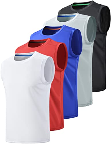 5er Pack Herren Dry Fit Performance Tank Tops - ärmelloses Workout Training Shirt Casual Trikots für Herren - Mehrfarbig - Groß von Liberty Imports