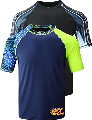 Liberty Imports 2er-Pack Herren UV Kurzarm Badeshirts Loose Fit Rashguard, D festlegen, L von Liberty Imports