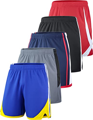 Liberty Imports 5 Stück Herren Athletic Basketball Shorts Mesh Quick Dry Activewear mit Taschen, Blau/Gelb, Grau/Schwarz, Marineblau/Rot, Schwarz/Weiß, Rot/Weiß, 3X-Groß von Liberty Imports
