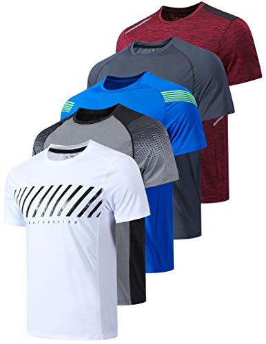 Liberty Imports Herren Athletisches Rundhals Kurzärmeliges T-Shirt, Weiß/Grau/Blau/Anthrazit/Braun, 56 (5er Pack) von Liberty Imports