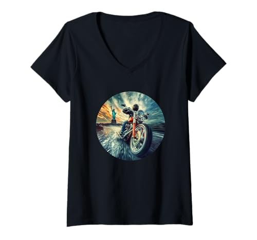 Damen Cooles Motorrad mit Liberty und Freedom Kostüm T-Shirt mit V-Ausschnitt Damen Cooles Motorrad mit Liberty und Freedom Kostüm T-Shirt mit V-Ausschnitt von Liberty Motorcycle Outfit
