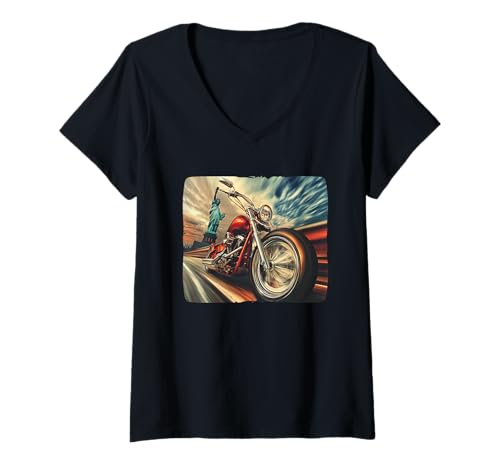 Damen Freedom Motorrad Grafik für Liberty Lovers T-Shirt mit V-Ausschnitt Damen Freedom Motorrad Grafik für Liberty Lovers T-Shirt mit V-Ausschnitt von Liberty Motorcycle Outfit