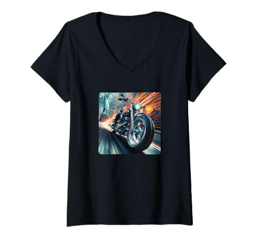 Damen Toller Freedom-Look mit Dieser Liberty- und Motorrad-Grafik T-Shirt mit V-Ausschnitt Damen Toller Freedom-Look mit Dieser Liberty- und Motorrad-Grafik T-Shirt mit V-Ausschnitt von Liberty Motorcycle Outfit