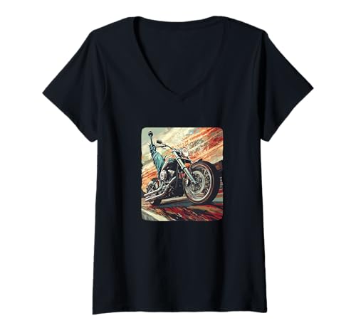 Damen Toller Motorrad-Stil für Liberty- und Bike-Liebhaber T-Shirt mit V-Ausschnitt Damen Toller Motorrad-Stil für Liberty- und Bike-Liebhaber T-Shirt mit V-Ausschnitt von Liberty Motorcycle Outfit