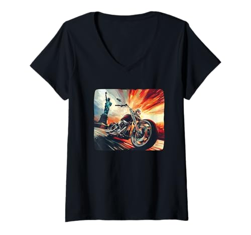 Damen Tolles Liberty-Motorrad für einen coolen USA-Look T-Shirt mit V-Ausschnitt Damen Tolles Liberty-Motorrad für einen coolen USA-Look T-Shirt mit V-Ausschnitt von Liberty Motorcycle Outfit