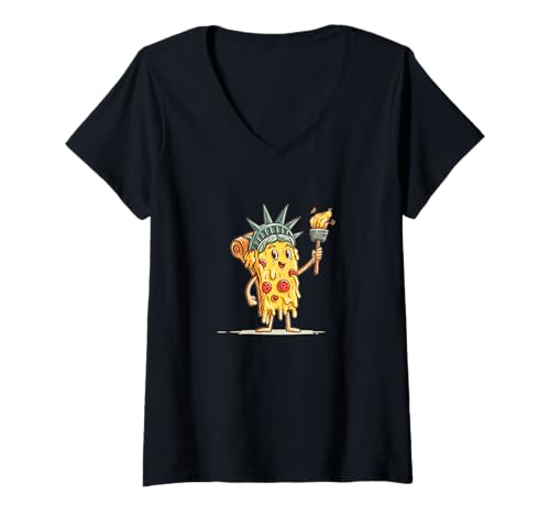 Damen Freiheitsstatue Kostüm für Pizzaliebhaber T-Shirt mit V-Ausschnitt Damen Freiheitsstatue Kostüm für Pizzaliebhaber T-Shirt mit V-Ausschnitt von Liberty Pizza Outfit