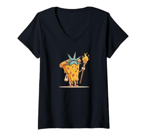 Damen Hübsche patriotische Pizza für Coole USA-Kleidung T-Shirt mit V-Ausschnitt Damen Hübsche patriotische Pizza für Coole USA-Kleidung T-Shirt mit V-Ausschnitt von Liberty Pizza Outfit