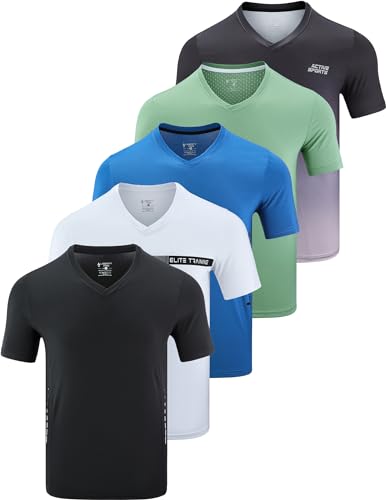 5er-Pack Herren-T-Shirts mit V-Ausschnitt, trockene Passform, aktive athletische Kurzarm-Workout-Tops, Weiß/Mint/Blau/Farbverlauf/Schwarz, 4X-Groß von Liberty Pro