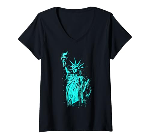 Damen Graffiti-Kunstwerk Freiheitsstatue T-Shirt mit V-Ausschnitt Damen Graffiti-Kunstwerk Freiheitsstatue T-Shirt mit V-Ausschnitt von Liberty Street