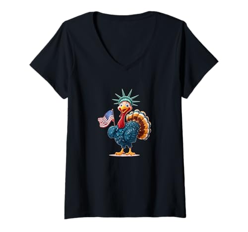 Damen Amerika Türkei in Freiheit Statue Stil Kostüm T-Shirt mit V-Ausschnitt von Liberty Turkey Outfit