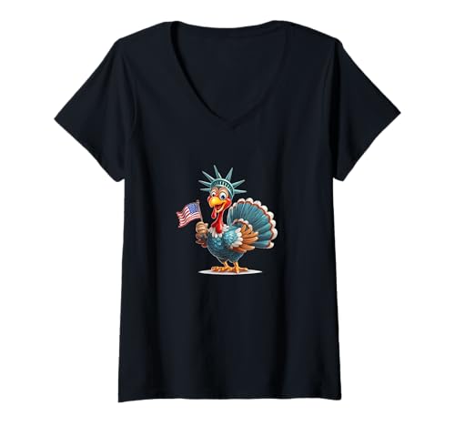 Damen Lustiges Freiheitsstatue Türkei Kostüm T-Shirt mit V-Ausschnitt von Liberty Turkey Outfit