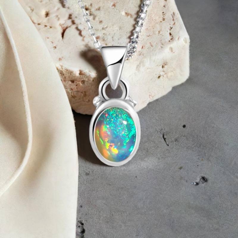 Echter Bunter Opal Anhänger Inkl. Kette in 925 Silber Gefasst, Halskette Damen, Kettenanhänger, Geschenkidee, Handmade Jewelry von LibertyAngelsOpal