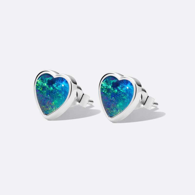 Herz-Ohrringe Mit Opal - Blau-Grün Schimmernd, 925 Silber, Ohrstecker, Ohrhänger, Geschenkidee, Hochzeit Schmuck von LibertyAngelsOpal