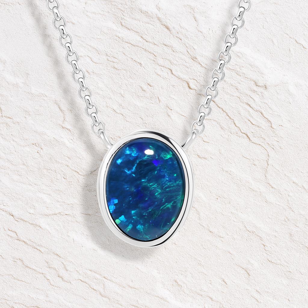 Opal Kette Damen - Blau-Grünes Farbspiel, 925 Silber & Geschenkidee, Halskette, Kettenanhänger, Hochzeit Schmuck, Unique von LibertyAngelsOpal