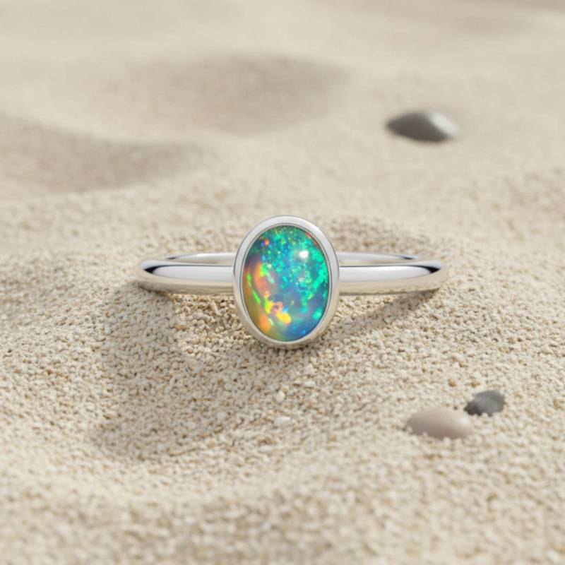 Opal Ring Damen - 925 Silber, Ovale Form & Feine Leuchtkraft, Ohrstecker, Ohrhänger von LibertyAngelsOpal