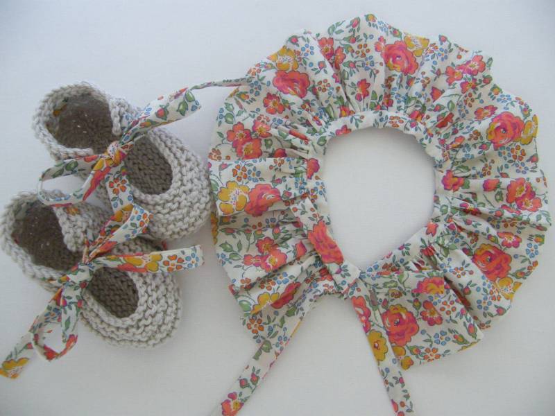 Set Babykragen Und Hausschuhe Liberty | Auswahl Felicity Mandarine Geburt 1/3/6/9 Monate Set Babykragen Und Hausschuhe Liberty | Auswahl Felicity Mandarine Geburt 1/3/6/9 Monate von LibertyCompagnie