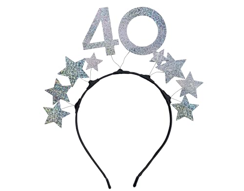 Glamouröser Haarreif 40 Geburtstag Frauen funkelnde Sterne Silber Stirnband Kostüm Geschenk 40. Geburtstag Krone Kopfschmuck Stern Glitzer, Einheitsgröße von Libetui