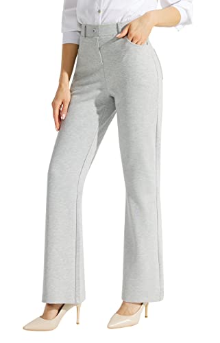 Libin Bootcut Schlaghose Damen Jazzpants Lang Casual Büro Anzughose Business Hose Elegant Stoffhose Yogahose Stretch Hohe Taille Sporthose mit 4 Taschen 73cm Innennähte Hellgrau Größe 36 von Libin