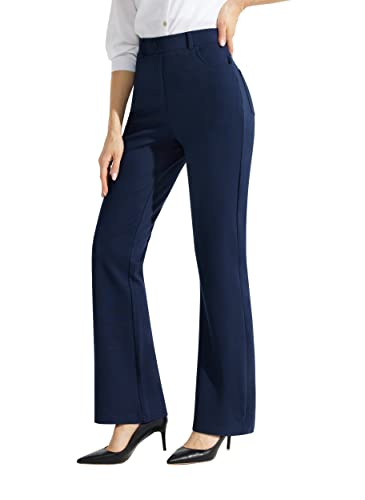 Libin Bootcut Schlaghose Damen Jazzpants Lang Casual Büro Anzughose Business Hose Elegant Stoffhose Yogahose Stretch Hohe Taille Sporthose mit 4 Taschen 73cm Innennähte Marineblau Größe 34 von Libin