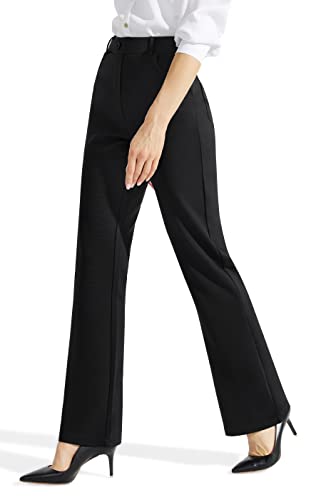 Libin Anzughose Damen Bootcut Business Hose Yogahose Elegant Stoffhose Schlaghose Jazzpants Lang Stretch Hose Hohe Taille Casual Sporthose mit 4 Taschen 74cm Innennähte Schwarz Größe 36 von Libin