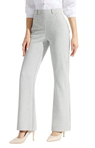 Libin Bootcut Schlaghose Damen Jazzpants Lang Casual Büro Anzughose Business Hose Elegant Stoffhose Yogahose Stretch Hohe Taille Sporthose mit 4 Taschen 78cm Innennähte Hellgrau Größe 36 von Libin