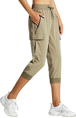 Libin Damen 3/4 Sommer Cargo-Caprihose, Wandern, Kurze Hose, leicht, Quick Dry, Jogger, Athletisch, Workout, lässige Outdoor-Shorts, 03 Capri Khaki, X-Groß von Libin