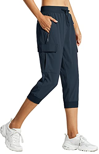 Libin Damen 3/4 Sommer Casual Cargo-Caprihose, Jogging Bottoms Leicht Stretch Wanderhose Trekkinghose, Quick-Drying, Sport, Workout, Lässige Outdoor-Hose, 03-Capris-New Navy, X-Groß von Libin