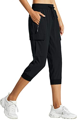 Libin Damen 3/4 Sommer Casual Cargo-Caprihose, Jogging Bottoms Leicht Stretch Wanderhose Trekkinghose, Quick-Drying, Sport, Workout, Lässige Outdoor-Hose, 03 Capris-Schwarz, M von Libin