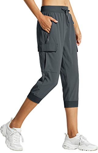 Libin Damen 3/4 Sommer Cargo-Caprihose, Wandern, Kurze Hose, leicht, Quick Dry, Jogger, Athletisch, Workout, lässige Outdoor-Shorts, 03-Capris-Stahl, Grau, X-Klein von Libin