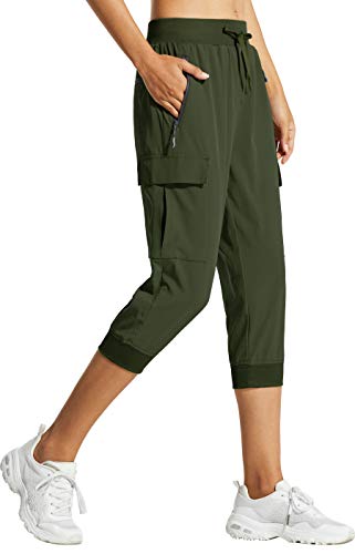 Libin Damen 3/4 Sommer Casual Cargo-Caprihose, Jogging Bottoms Leicht Stretch Wanderhose Trekkinghose, Quick-Drying, Sport, Workout, Lässige Outdoor-Hose,03-Capris-Armeegrün, Groß von Libin